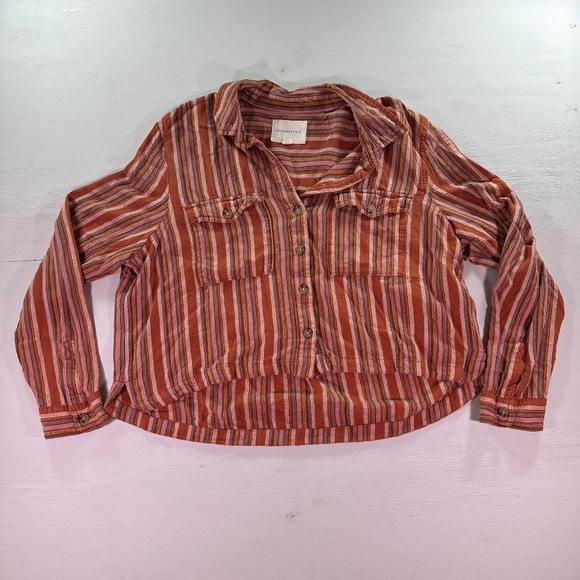 Aeropostale Striped Button Down Shirt - Red and White - Picture 1 of 8